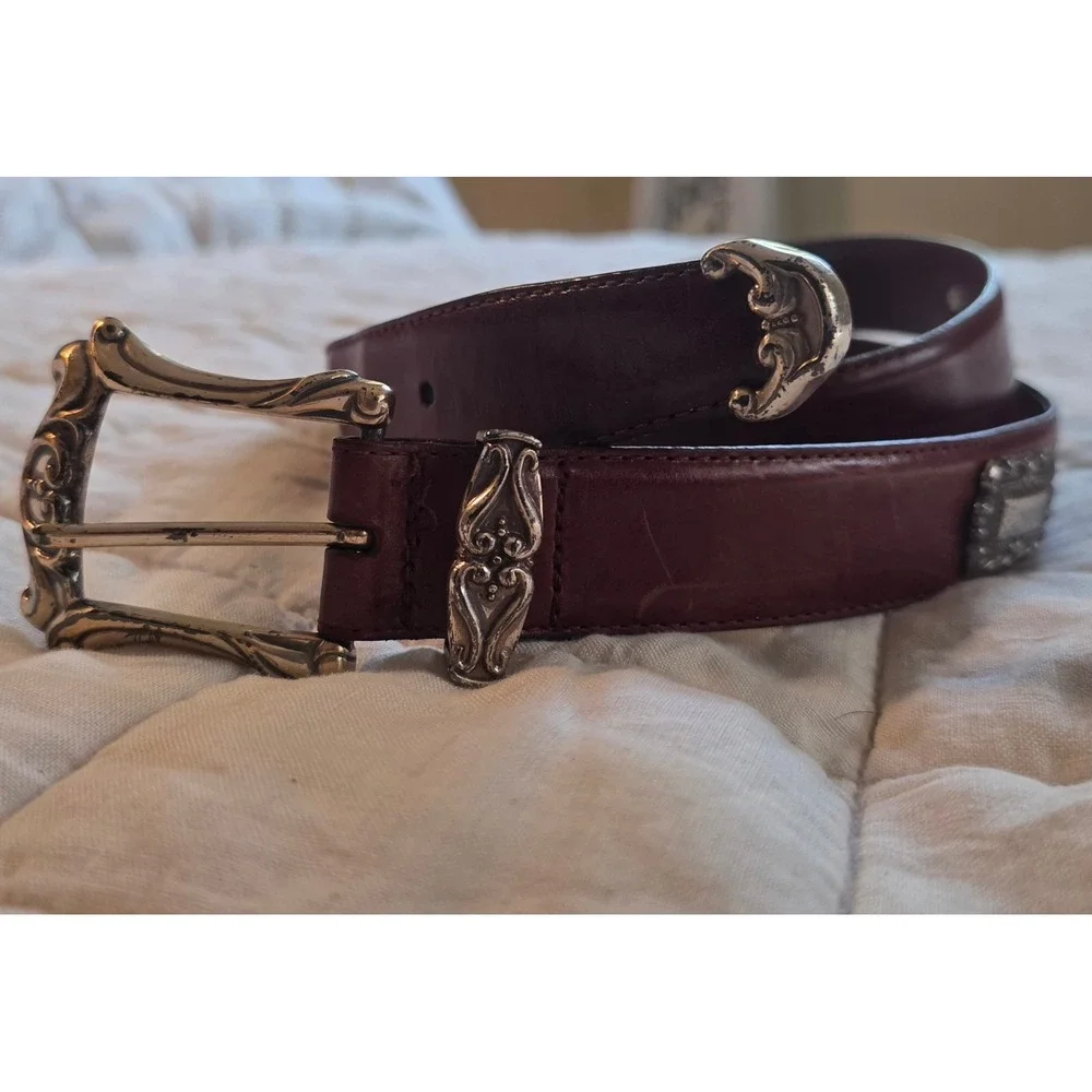 Fossil Leather Belt Womens 44 Brown Good Western Silver Concho BT7766-20605